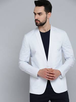 Men's Mandarin Collar White Printed Blazer 2