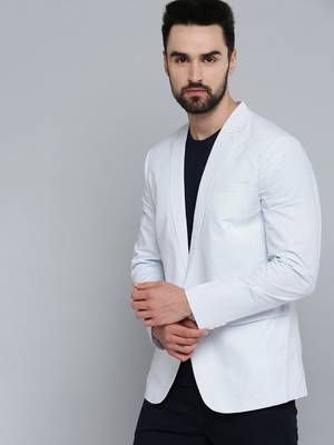 Men's Mandarin Collar White Printed Blazer 3