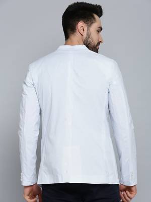 Men's Mandarin Collar White Printed Blazer 4