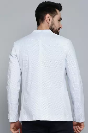Men's Mandarin Collar White Printed Blazer