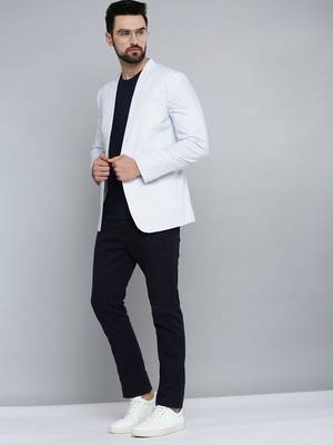 Men's Mandarin Collar White Printed Blazer 5