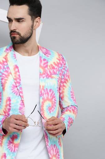Men's Mandarin Collar Multi Printed Blazer