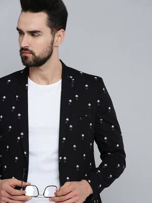 SHOWOFF Men's Mandarin Collar Black Printed Blazer 1
