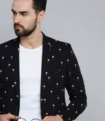 SHOWOFF Men's Mandarin Collar Black Printed Blazer