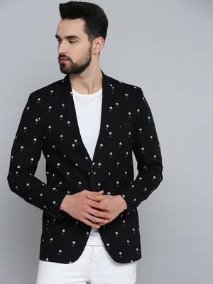 SHOWOFF Men's Mandarin Collar Black Printed Blazer 2