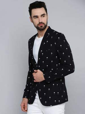 SHOWOFF Men's Mandarin Collar Black Printed Blazer 3