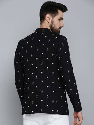 SHOWOFF Men's Mandarin Collar Black Printed Blazer 4