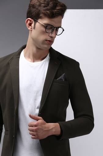 SHOWOFF Men's Notched Lapel Olive Solid Blazer