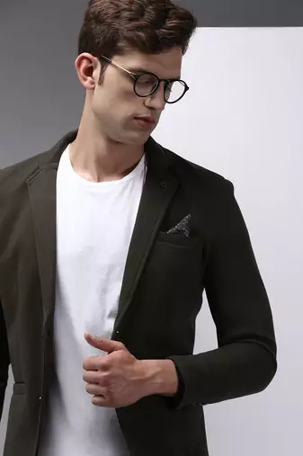 SHOWOFF Men's Notched Lapel Olive Solid Blazer