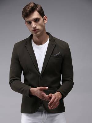 SHOWOFF Men's Notched Lapel Olive Solid Blazer 2