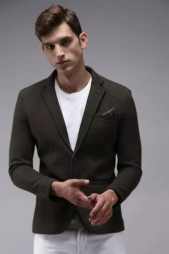 SHOWOFF Men's Notched Lapel Olive Solid Blazer