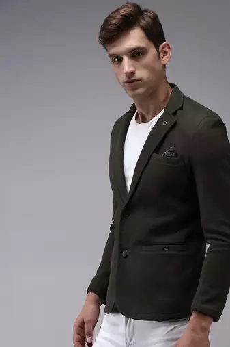 SHOWOFF Men's Notched Lapel Olive Solid Blazer