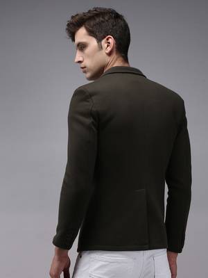SHOWOFF Men's Notched Lapel Olive Solid Blazer 4