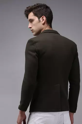 SHOWOFF Men's Notched Lapel Olive Solid Blazer