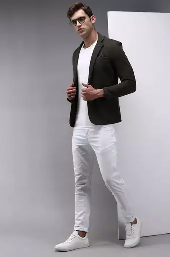 SHOWOFF Men's Notched Lapel Olive Solid Blazer