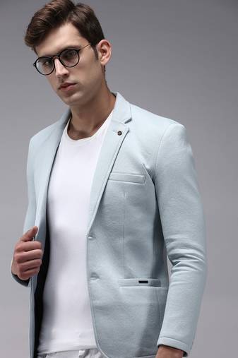 Men's Notched Lapel Blue Solid Blazer