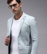 Men's Notched Lapel Blue Solid Blazer