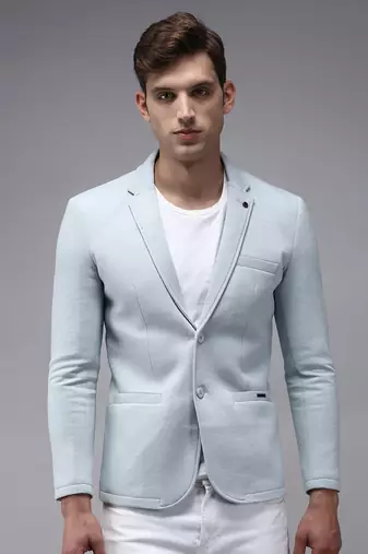 Men's Notched Lapel Blue Solid Blazer