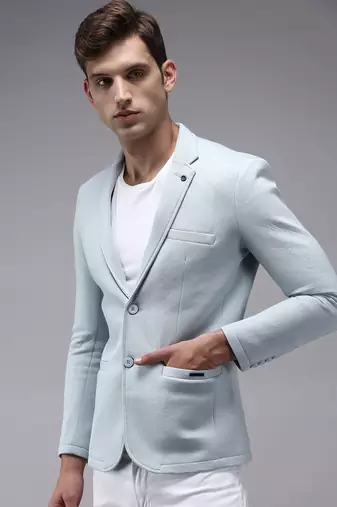 Men's Notched Lapel Blue Solid Blazer