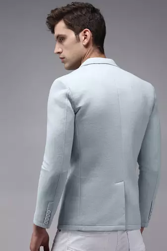 Men's Notched Lapel Blue Solid Blazer