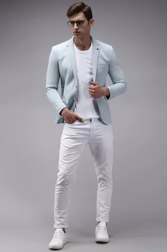 Men's Notched Lapel Blue Solid Blazer