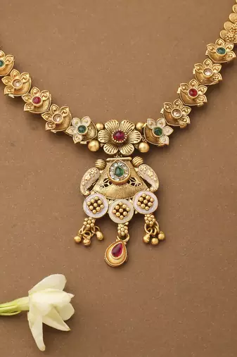Multicolour Necklace Set With Long Earrings