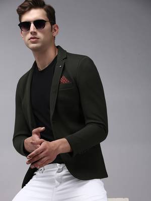 Men's Notched Lapel Olive Solid Blazer 1