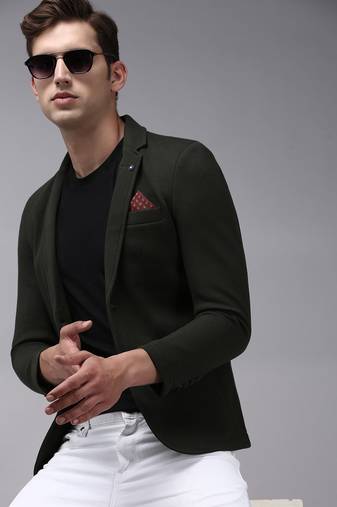 Men's Notched Lapel Olive Solid Blazer