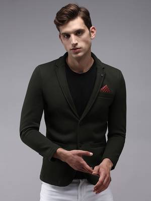 Men's Notched Lapel Olive Solid Blazer 2