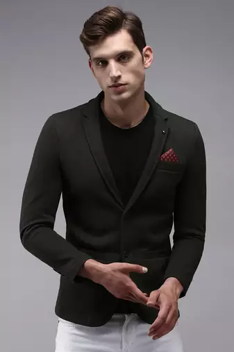 Men's Notched Lapel Olive Solid Blazer