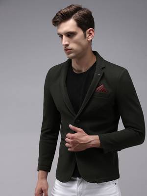 Men's Notched Lapel Olive Solid Blazer 3