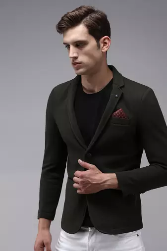 Men's Notched Lapel Olive Solid Blazer