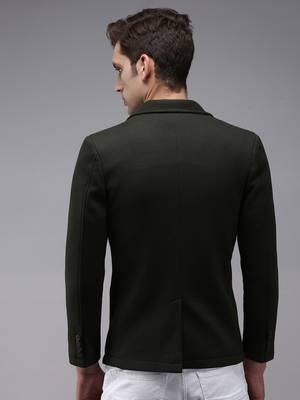 Men's Notched Lapel Olive Solid Blazer 4