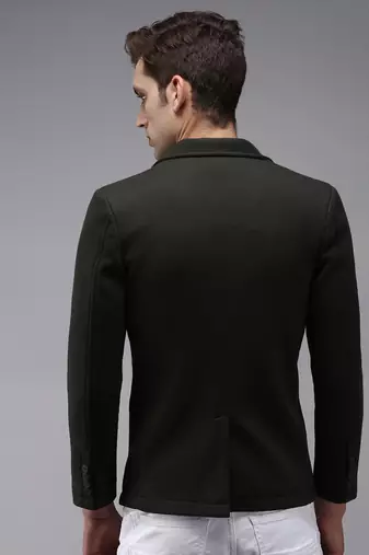 Men's Notched Lapel Olive Solid Blazer