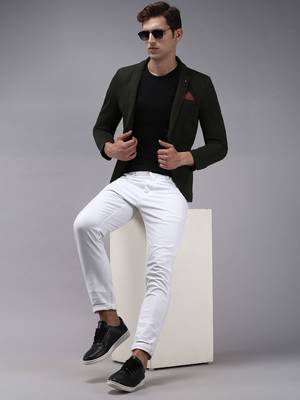 Men's Notched Lapel Olive Solid Blazer 5
