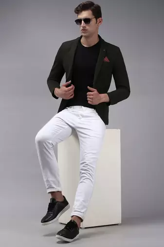 Men's Notched Lapel Olive Solid Blazer