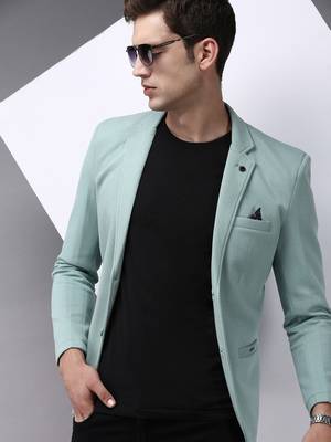 Men's Notched Lapel Sea Green Solid Blazer 1