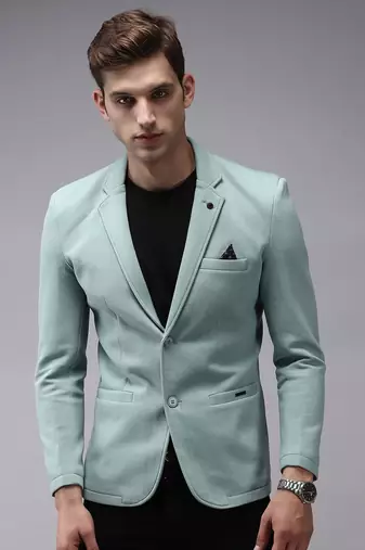 Men's Notched Lapel Sea Green Solid Blazer