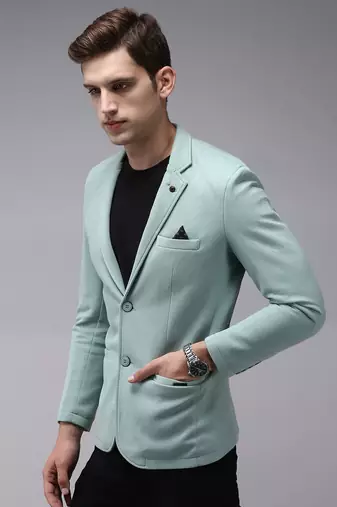 Men's Notched Lapel Sea Green Solid Blazer