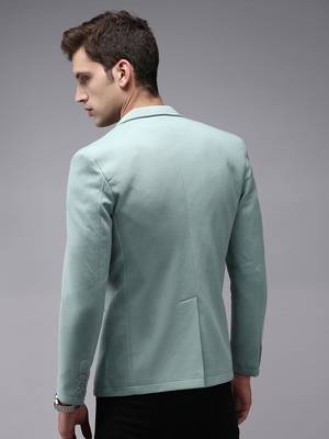 Men's Notched Lapel Sea Green Solid Blazer 4