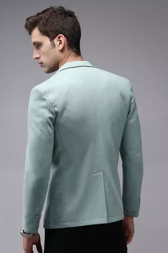 Men's Notched Lapel Sea Green Solid Blazer