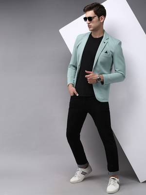 Men's Notched Lapel Sea Green Solid Blazer 5