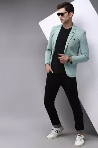 Men's Notched Lapel Sea Green Solid Blazer