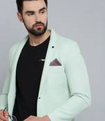 Men's Notched Lapel Sea Green Self Design Blazer