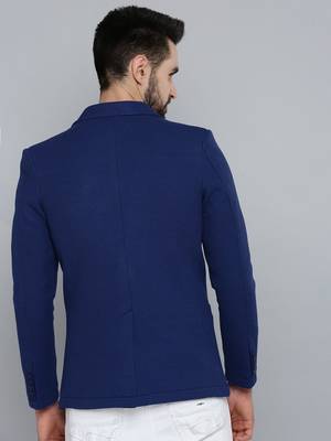 Men's Notched Lapel Blue Self Design Blazer 2