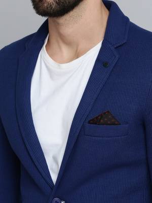 Men's Notched Lapel Blue Self Design Blazer 4