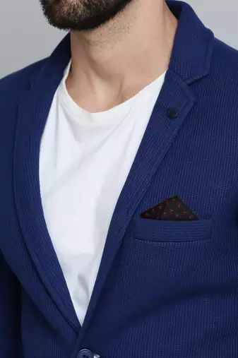 Men's Notched Lapel Blue Self Design Blazer