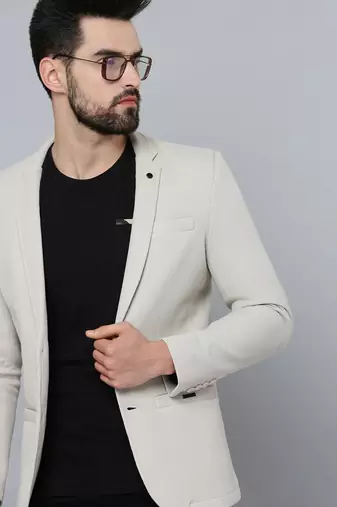 SHOWOFF Men's Notched Lapel Grey Self Design Blazer
