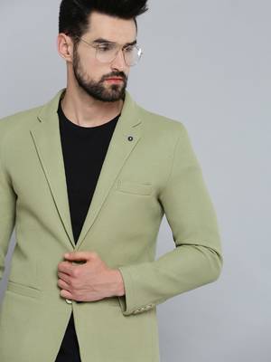 Men's Notched Lapel Olive Self Design Blazer 1