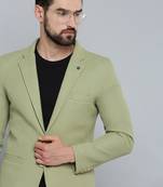Men's Notched Lapel Olive Self Design Blazer